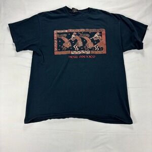Vintage 90s New Mexico Kokopelli Tribal Graphic T Shirt Men's XL Black USA Tee